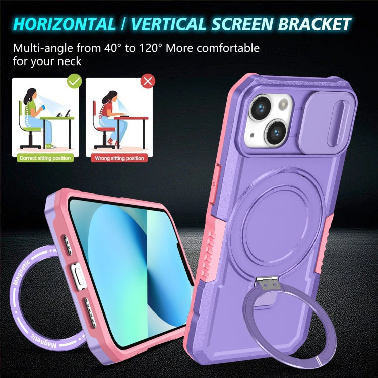 For iPhone 13 Sliding Camshield Magsafe Holder TPU Hybrid PC Phone Case(Pink Purple) - iPhone 13 Cases by buy2fix | Online Shopping UK | buy2fix