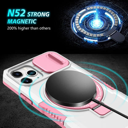 For iPhone 11 Pro Sliding Camshield Magsafe Holder TPU Hybrid PC Phone Case(Pink White) - iPhone 11 Pro Cases by buy2fix | Online Shopping UK | buy2fix