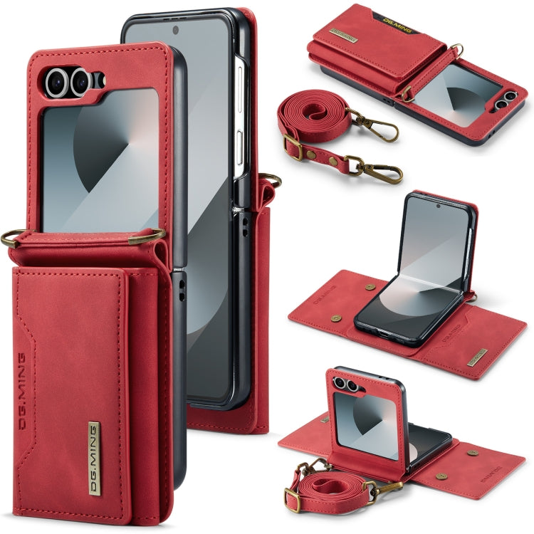 For Samsung Galaxy Z Flip6 DG.MING M2 Series Card Bag Magnetic Leather Phone Case(Red) - Galaxy Z Flip6 5G Cases by DG.MING | Online Shopping UK | buy2fix