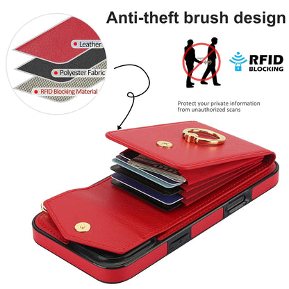 For iPhone 16 Pro Max Ring Holder RFID Card Slot Phone Case(Red) - iPhone 16 Pro Max Cases by buy2fix | Online Shopping UK | buy2fix