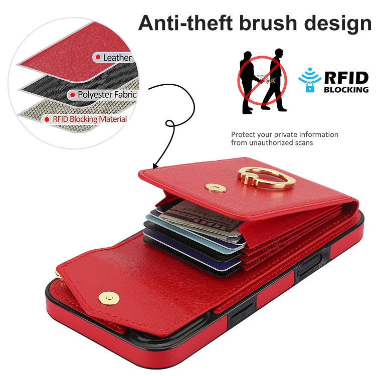 For iPhone 16 Ring Holder RFID Card Slot Phone Case(Red) - iPhone 16 Cases by buy2fix | Online Shopping UK | buy2fix