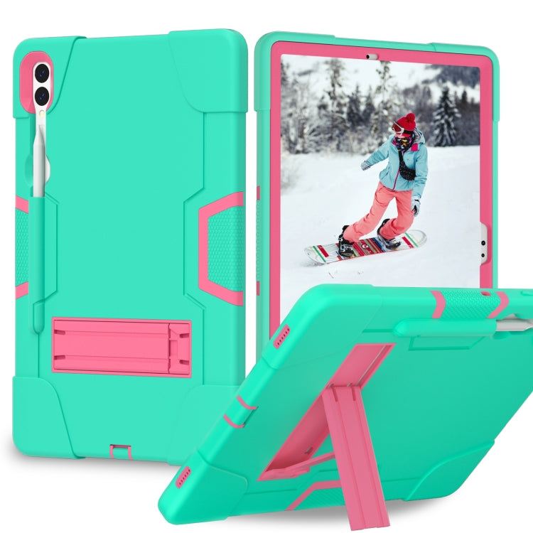 For Samsung Galaxy Tab S9+ Contrast Color Silicone PC Tablet Case with Holder(Mint Green + Rose Red) - Galaxy Tab S9+ Cases by buy2fix | Online Shopping UK | buy2fix