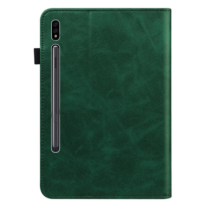 For Samsung Galaxy Tab S9+ / S9 FE+ Solid Color Stripe Embossed Leather Tablet Case(Green) - Galaxy Tab S9 FE+ by buy2fix | Online Shopping UK | buy2fix