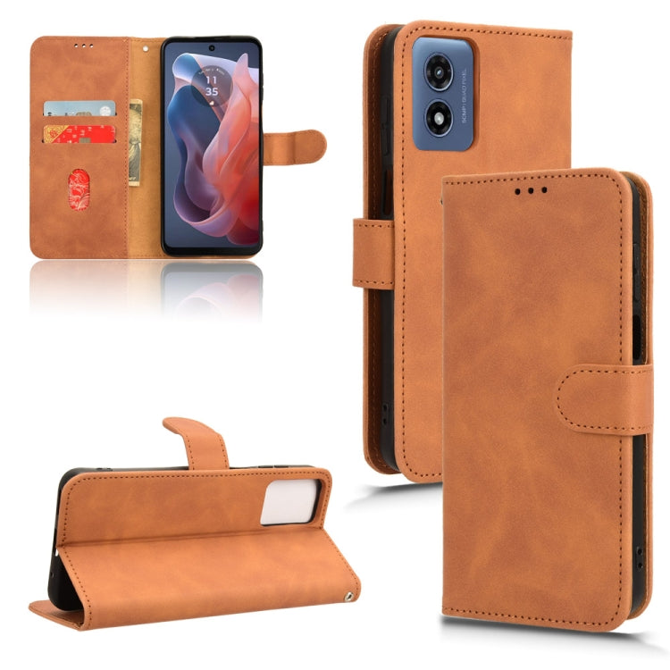 For Motorola Moto G Paly 4G 2024 Skin Feel Magnetic Flip Leather Phone Case(Brown) - Motorola Cases by buy2fix | Online Shopping UK | buy2fix