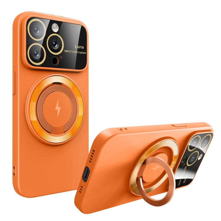 For iPhone 14 Pro Max Large Window MagSafe Magnetic Holder Phone Case(Orange) - iPhone 14 Pro Max Cases by buy2fix | Online Shopping UK | buy2fix