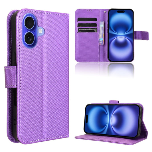 For iPhone 16 Diamond Texture Leather Phone Case(Purple) - iPhone 16 Cases by buy2fix | Online Shopping UK | buy2fix