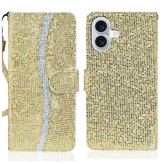 For iPhone 16 Glitter Powder Filp Leather Phone Case(Gold) - iPhone 16 Cases by buy2fix | Online Shopping UK | buy2fix