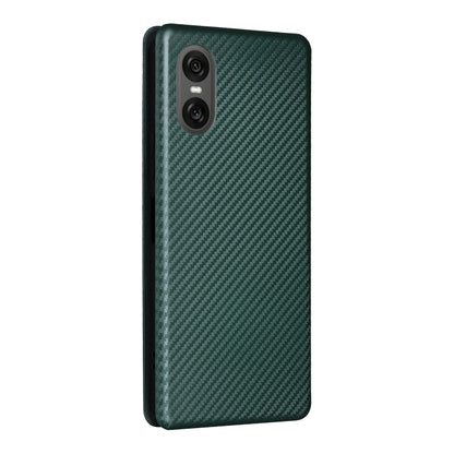 For Sony Xperia 10 VI 2024 Carbon Fiber Texture Flip Leather Phone Case(Green) - Sony Cases by buy2fix | Online Shopping UK | buy2fix