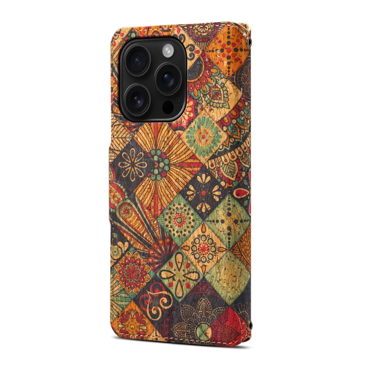 For iPhone 16 Pro Max Denior Flower Language Series Cork Fabric Oil Edge Leather Phone Case(Autumn) - iPhone 16 Pro Max Cases by Denior | Online Shopping UK | buy2fix