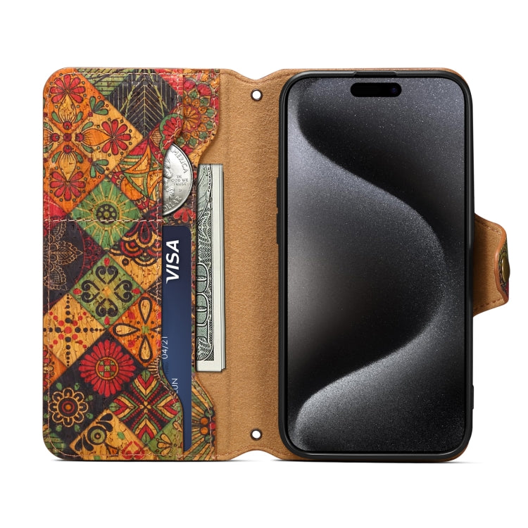 For iPhone 16 Pro Max Denior Flower Language Series Cork Fabric Oil Edge Leather Phone Case(Autumn) - iPhone 16 Pro Max Cases by Denior | Online Shopping UK | buy2fix