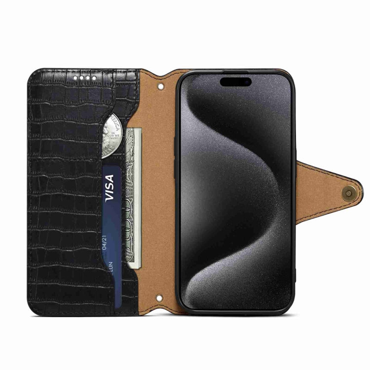 For iPhone 15 Pro Max Denior Crocodile Texture Oil Edge Leather Phone Case(Black) - iPhone 15 Pro Max Cases by Denior | Online Shopping UK | buy2fix