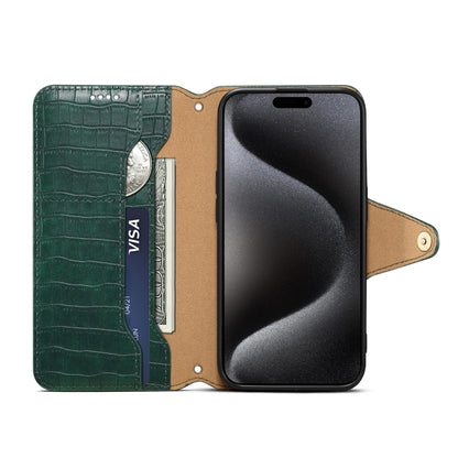 For iPhone 16 Denior Crocodile Texture Oil Edge Leather Phone Case(Green) - iPhone 16 Cases by Denior | Online Shopping UK | buy2fix