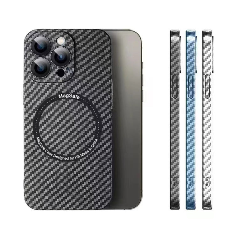 For iPhone 14 MagSafe Magnetic PC Carbon Fiber Phone Case with Lens Film(Silver White) - iPhone 14 Cases by buy2fix | Online Shopping UK | buy2fix