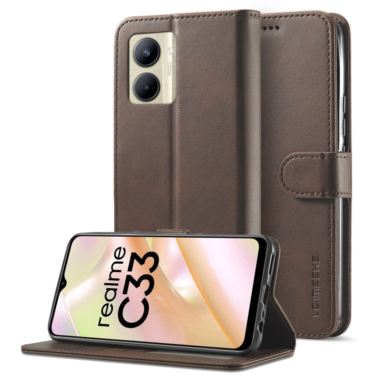 For Realme C33 2022 / C33 2023 LC.IMEEKE Calf Texture Horizontal Flip Leather Case(Brown) - Realme Cases by LC.IMEEKE | Online Shopping UK | buy2fix