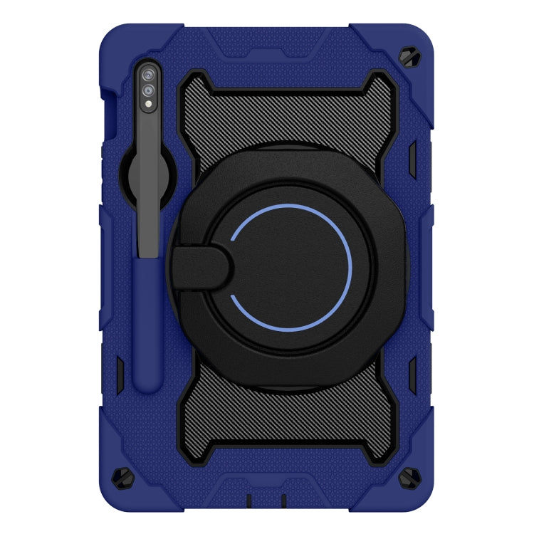 For Samsung Galaxy Tab S9 Armor Portable Rotating Ring Holder Silicone Tablet Case(Navy Blue) - Galaxy Tab S9 Cases by buy2fix | Online Shopping UK | buy2fix