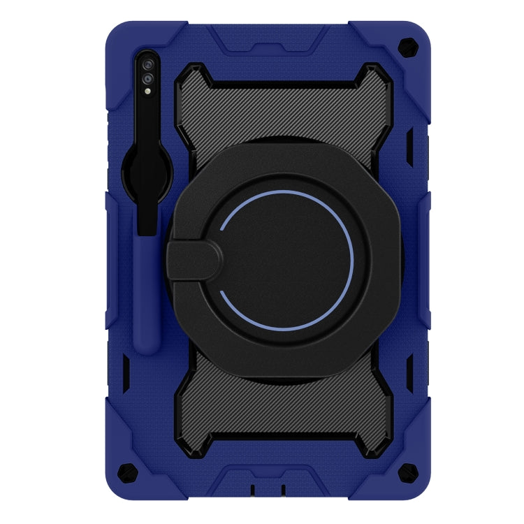 For Samsung Galaxy Tab S9+ Armor Portable Rotating Ring Holder Silicone Tablet Case(Navy Blue) - Galaxy Tab S9+ Cases by buy2fix | Online Shopping UK | buy2fix