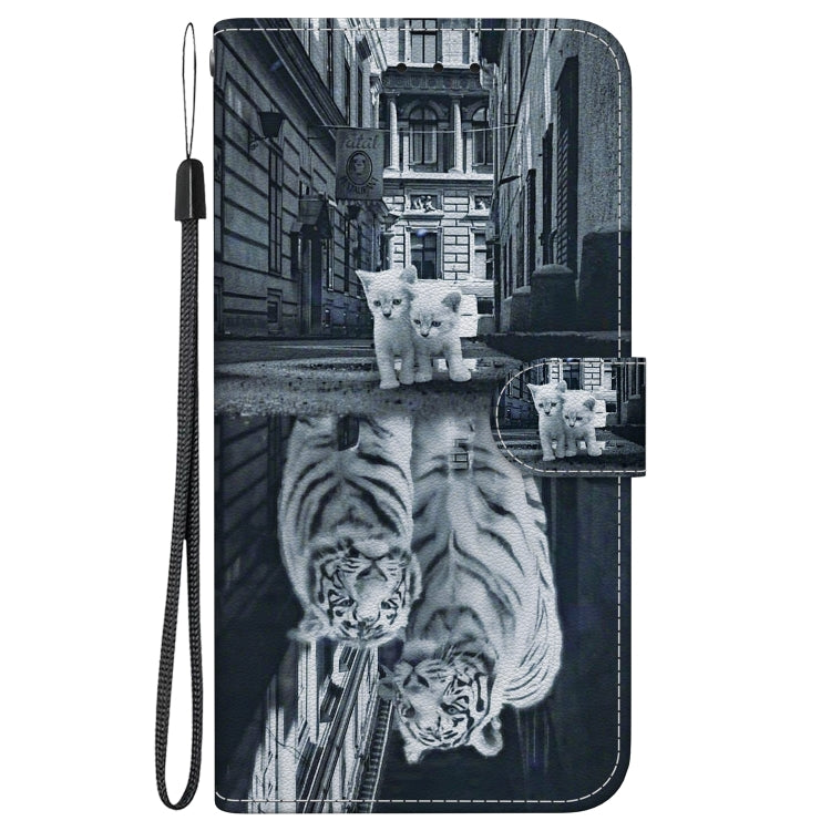 For iPhone 16 Pro Crystal Texture Colored Drawing Leather Phone Case(Cat Tiger Reflection) - iPhone 16 Pro Cases by buy2fix | Online Shopping UK | buy2fix