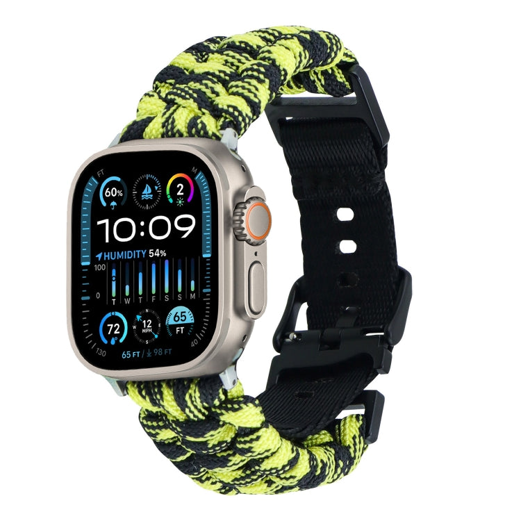 For Apple Watch Ultra 2 49mm Paracord Plain Braided Webbing Buckle Watch Band(Black Yellow) - Watch Bands by buy2fix | Online Shopping UK | buy2fix