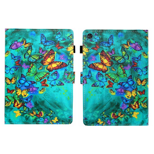 For Samsung Galaxy Tab A9+ Coloured Drawing Stitching Flip PU Tablet Case with Sleep / Wake-up Function(Green Butterfly) - Galaxy Tab A9+ by buy2fix | Online Shopping UK | buy2fix