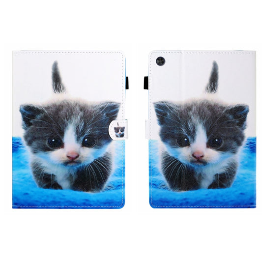 For Samsung Galaxy Tab A9 Coloured Drawing Stitching Flip PU Tablet Case with Sleep / Wake-up Function(Blue White Cat) - Galaxy Tab A9 by buy2fix | Online Shopping UK | buy2fix