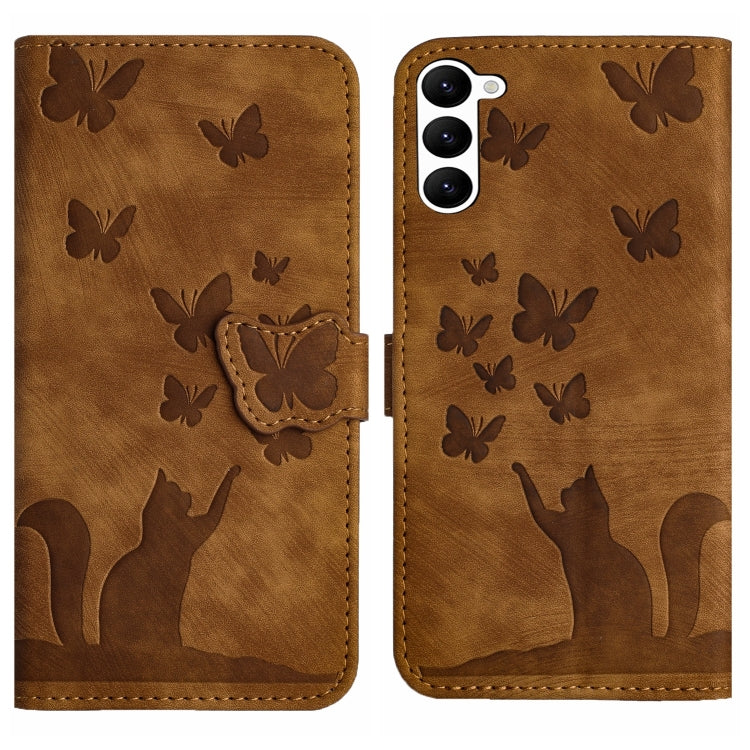 For Samsung Galaxy S23 5G Butterfly Cat Embossing Flip Leather Phone Case(Brown) - Galaxy S23 5G Cases by buy2fix | Online Shopping UK | buy2fix