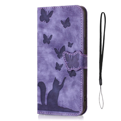 For Samsung Galaxy S23 FE 5G Butterfly Cat Embossing Flip Leather Phone Case(Purple) - Galaxy S23 FE 5G Cases by buy2fix | Online Shopping UK | buy2fix