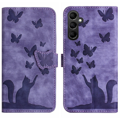 For Samsung Galaxy A55 Butterfly Cat Embossing Flip Leather Phone Case(Purple) - Galaxy Phone Cases by buy2fix | Online Shopping UK | buy2fix