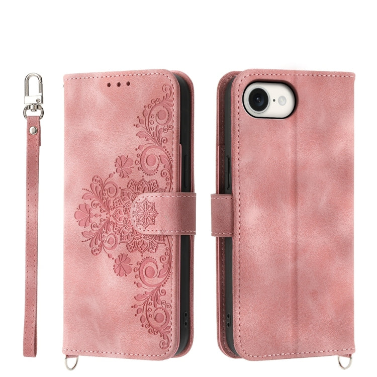 For iPhone SE 2024 Skin-feel Flowers Embossed Wallet Leather Phone Case(Pink) - More iPhone Cases by buy2fix | Online Shopping UK | buy2fix