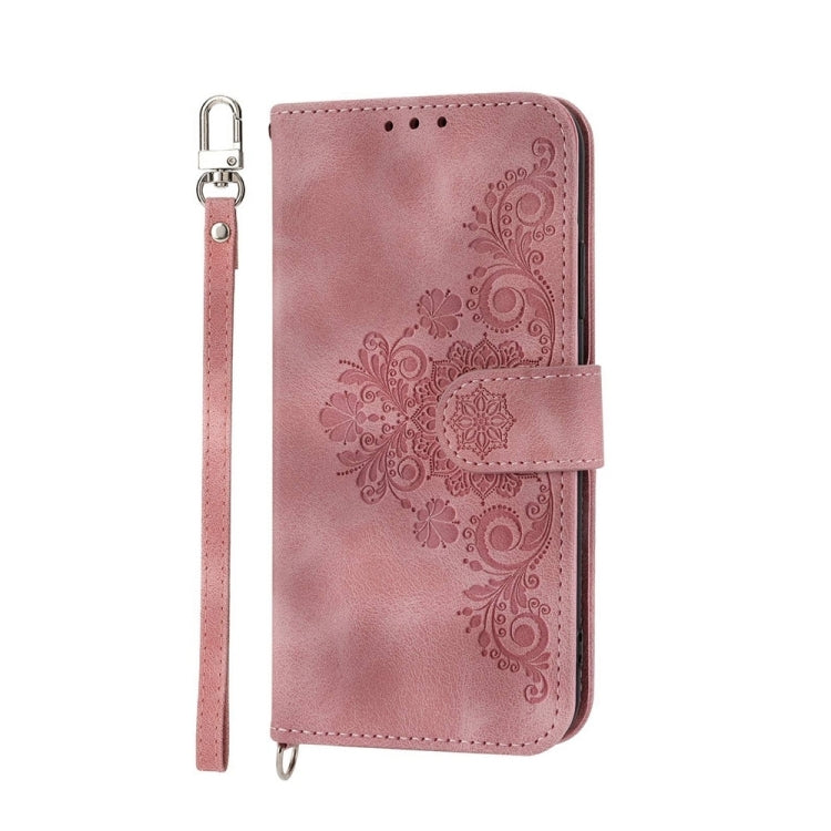 For iPhone SE 2024 Skin-feel Flowers Embossed Wallet Leather Phone Case(Pink) - More iPhone Cases by buy2fix | Online Shopping UK | buy2fix