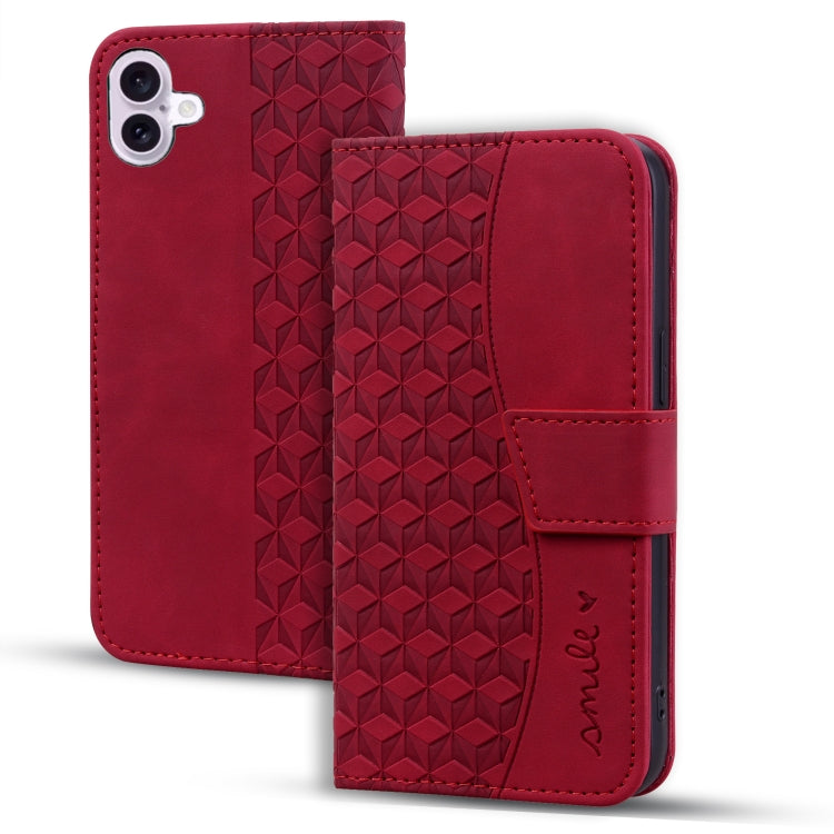 For iPhone 16 Plus Business Diamond Buckle Leather Phone Case with Lanyard(Wine Red) - iPhone 16 Plus Cases by buy2fix | Online Shopping UK | buy2fix