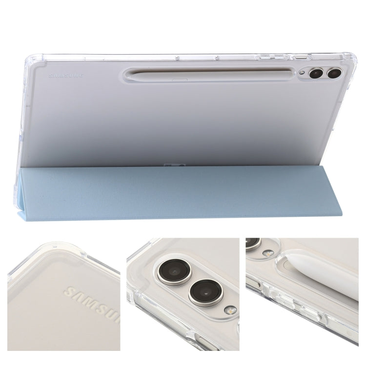 For Samsung Galaxy Tab S9 3-Fold Clear Acrylic Leather Tablet Case(Ice Blue) - Galaxy Tab S9 Cases by buy2fix | Online Shopping UK | buy2fix