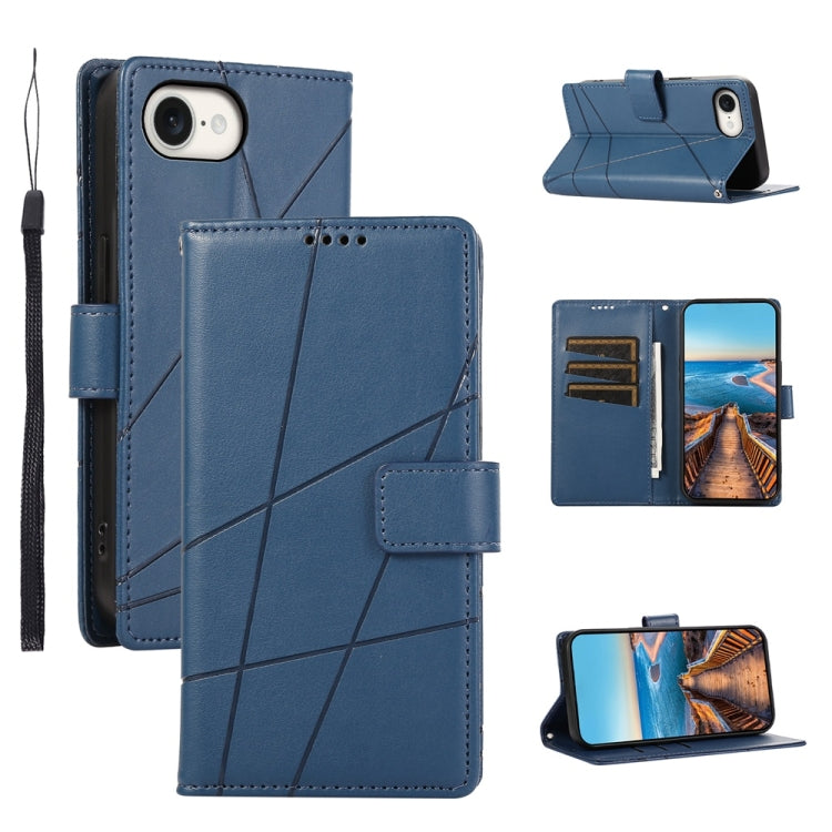 For iPhone SE 2024 PU Genuine Leather Texture Embossed Line Phone Case(Blue) - More iPhone Cases by buy2fix | Online Shopping UK | buy2fix