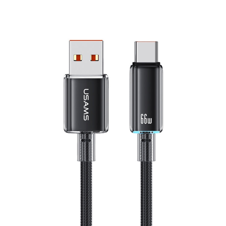 USAMS USB To Type-C 6A Aluminum Alloy Clear LED Fast Charge Data Cable, Length: 1.2m(Black) - Multifunction Cable by USAMS | Online Shopping UK | buy2fix