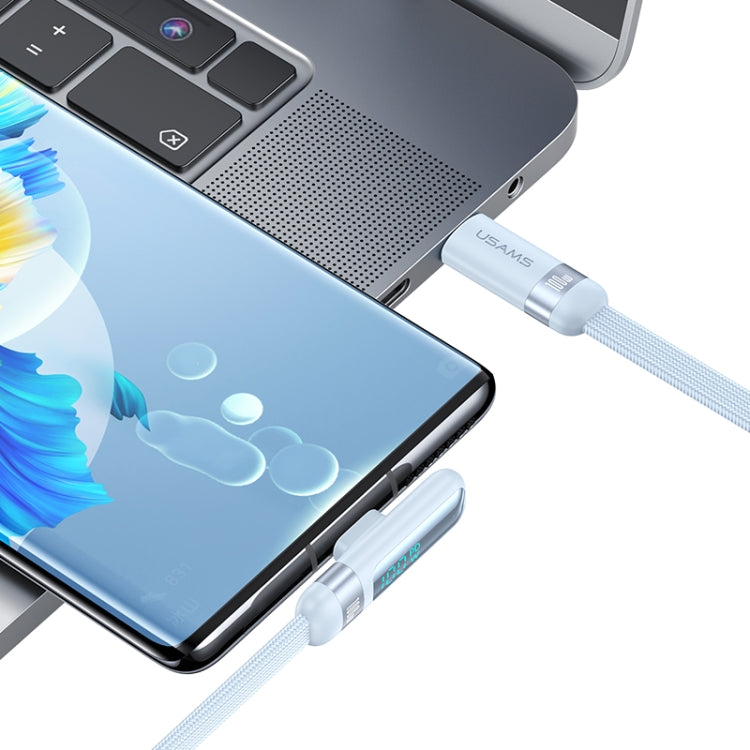 USAMS US-SJ653 PD 100W USB-C/Type-C to USB-C/Type-C Aluminum Alloy Digital Display Fast Charging Elbow Data Cable, Length: 1.2m(Blue) - USB-C & Type-C Cable by USAMS | Online Shopping UK | buy2fix