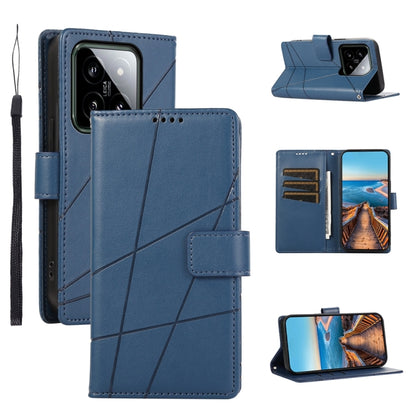 For Xiaomi 14 PU Genuine Leather Texture Embossed Line Phone Case(Blue) - 14 Cases by buy2fix | Online Shopping UK | buy2fix