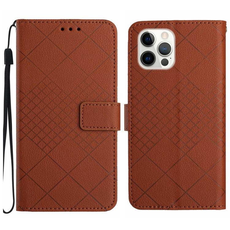 For iPhone 16 Pro Rhombic Grid Texture Leather Phone Case(Brown) - iPhone 16 Pro Cases by buy2fix | Online Shopping UK | buy2fix