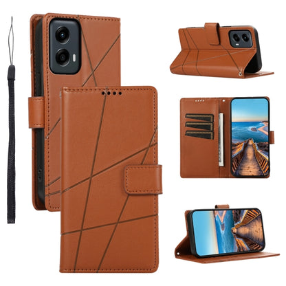 For Motorola Moto G Stylus 5G 2024 PU Genuine Leather Texture Embossed Line Phone Case(Brown) - Motorola Cases by buy2fix | Online Shopping UK | buy2fix