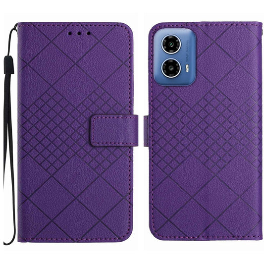 For Motorola Edge 5G 2024 Rhombic Grid Texture Leather Phone Case(Purple) - Motorola Cases by buy2fix | Online Shopping UK | buy2fix