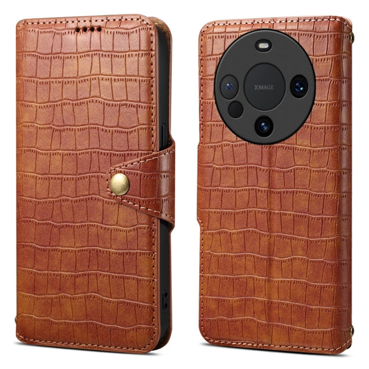 For Huawei Mate 60 Pro / Mate 60 Pro+ Denior Crocodile Texture Oil Edge Leather Phone Case(Brown) - Huawei Cases by Denior | Online Shopping UK | buy2fix