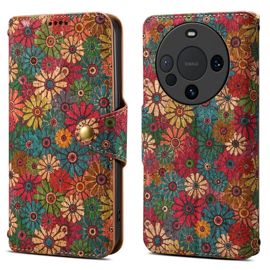 For Huawei Mate 60 Pro / Mate 60 Pro+ Denior Flower Language Series Cork Fabric Oil Edge Leather Phone Case(Spring) - Huawei Cases by Denior | Online Shopping UK | buy2fix