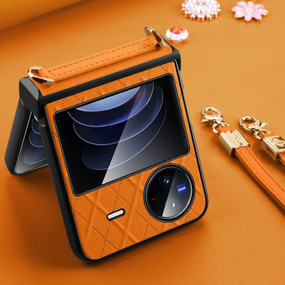 For vivo X Flip SULADA Elegant Rhombic Texture Folding Phone Case with Lanyard(White) - vivo Cases by SULADA | Online Shopping UK | buy2fix