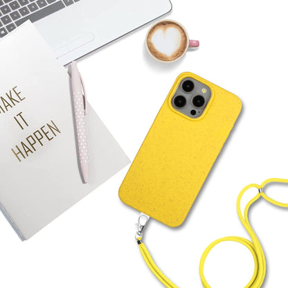 For iPhone 14 Pro Max Wheat MagSafe Magnetic Straw Material + TPU Phone Case with Lanyard(Yellow) - iPhone 14 Pro Max Cases by buy2fix | Online Shopping UK | buy2fix