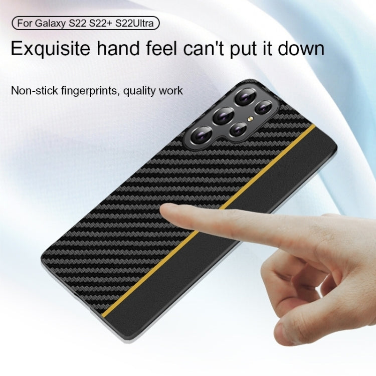 For Samsung Galaxy S25 5G Ultra-thin Carbon Fiber Texture Splicing Phone Case(Yellow) - Galaxy S25 5G Cases by buy2fix | Online Shopping UK | buy2fix