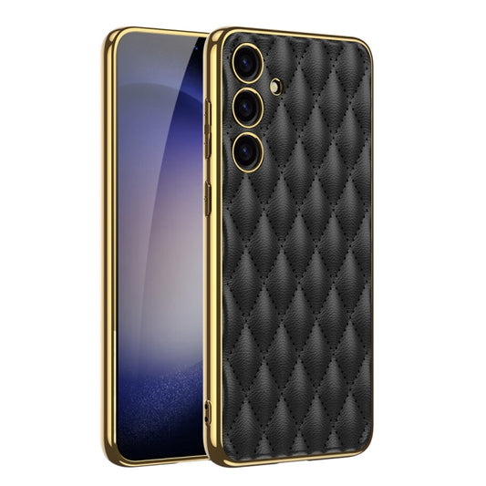 For Samsung Galaxy S24 5G GKK Rhombus Pattern Electroplating Plain PU Phone Case(Black) - Galaxy S24 5G Cases by GKK | Online Shopping UK | buy2fix