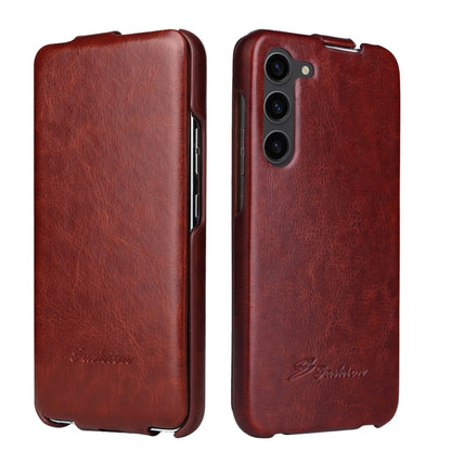 For Samsung Galaxy S24+ 5G Fierre Shann 64 Texture Vertical Flip PU Leather Phone Case(Brown) - Galaxy S24+ 5G Cases by FIERRE SHANN | Online Shopping UK | buy2fix