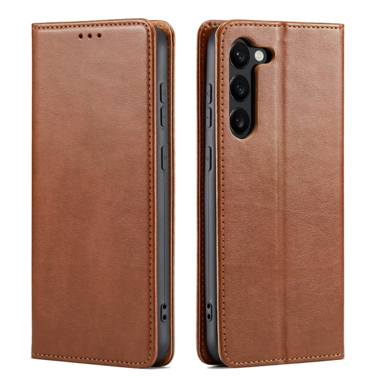 For Samsung Galaxy S24+ 5G Fierre Shann PU Genuine Leather Texture Phone Case(Brown) - Galaxy S24+ 5G Cases by FIERRE SHANN | Online Shopping UK | buy2fix