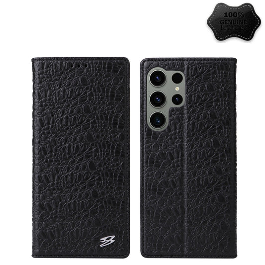 For Samsung Galaxy S24 Ultra 5G Fierre Shann Crocodile Texture Magnetic Genuine Leather Phone Case(Black) - Galaxy S24 Ultra 5G Cases by FIERRE SHANN | Online Shopping UK | buy2fix