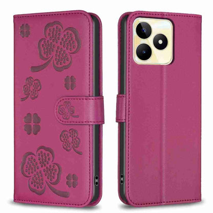 For Realme C53 Four-leaf Embossed Leather Phone Case(Rose Red) - Realme Cases by buy2fix | Online Shopping UK | buy2fix