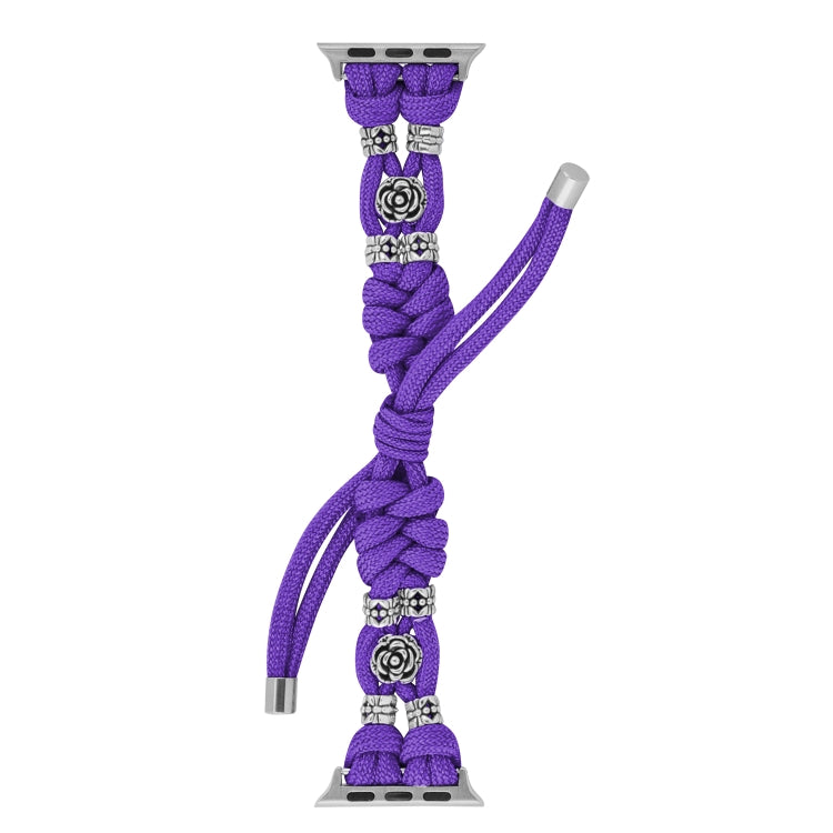 For Apple Watch Ultra 49mm Chrysanthemum Beads Paracord Braided Watch Band(Purple) - Watch Bands by buy2fix | Online Shopping UK | buy2fix