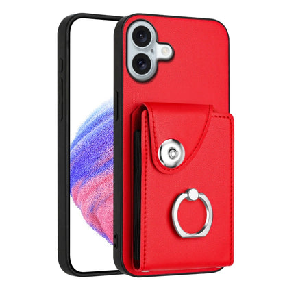 For iPhone 16 Plus Organ Card Bag Ring Holder Phone Case(Red) - iPhone 16 Plus Cases by buy2fix | Online Shopping UK | buy2fix